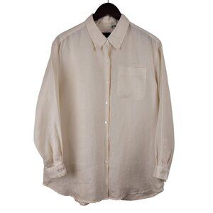 LIZSPORT Vintage Cream Lightweight Linen Button Up Shirt Oversized Unisex large